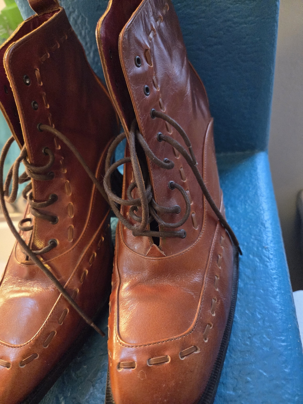John Fluevog Brown Leather Lace-Up Ankle Booties